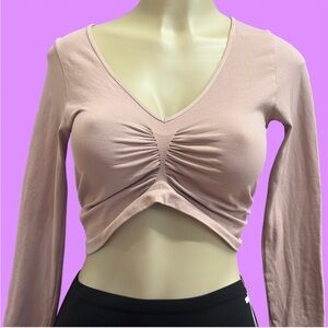 Elegant nude V-Neck Ruched Women's Top